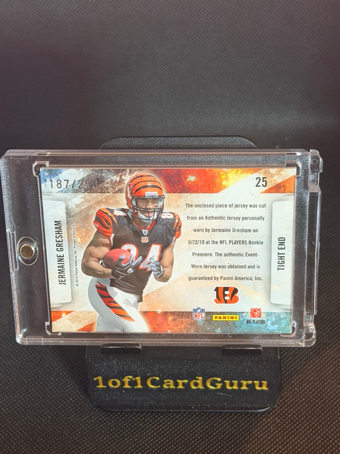 2010 Absolute Memorabilia Jermaine Gresham Star Gazing Jersey #25 /250 back