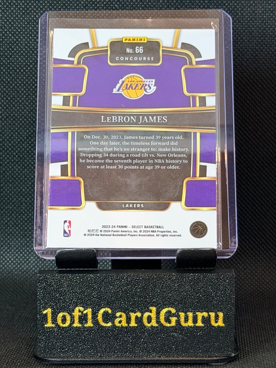 Back of 2023-24 Panini Select LeBron James #66 Concourse Blue