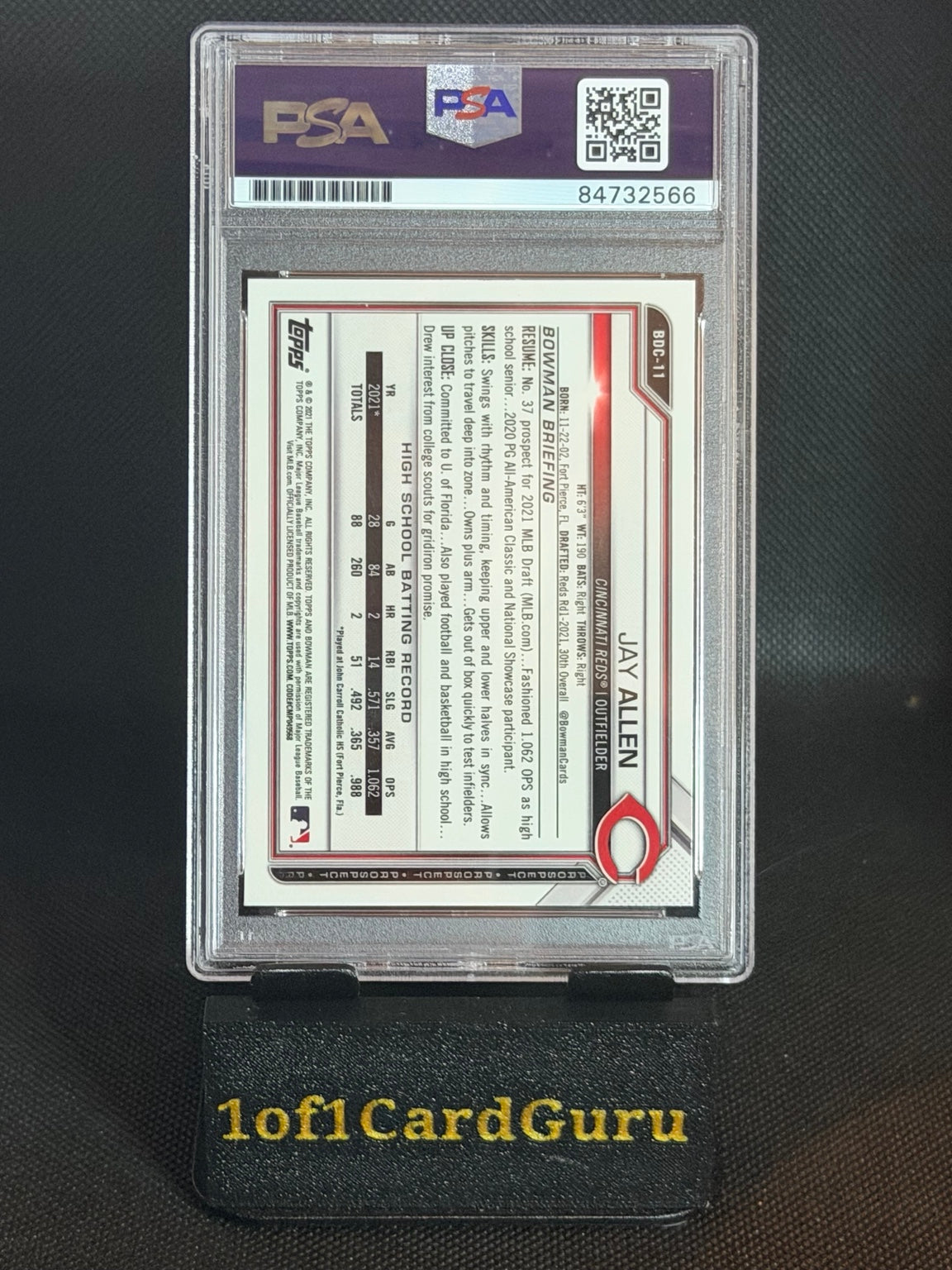 2021 Bowman Draft Chrome Jay Allen 1st BDC-11 Black & White RayWave Signed PSA/DNA back