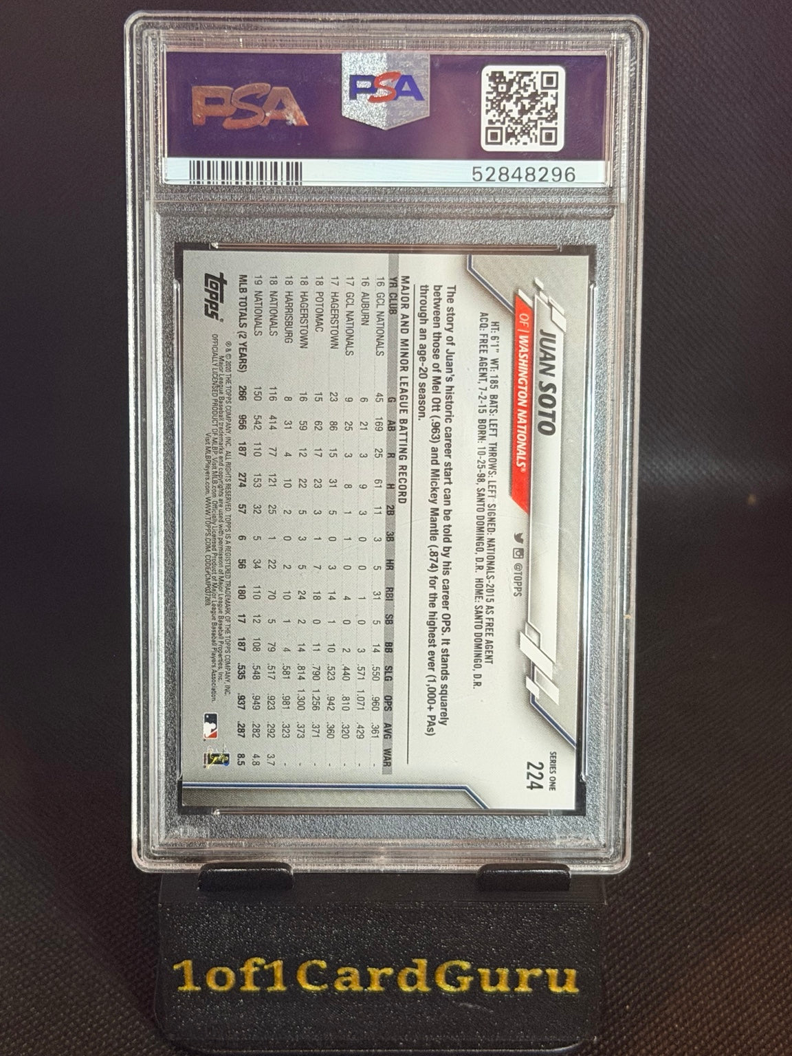 2020 Topps Complete Set Juan Soto #224 Gold Stars — PSA 9 back