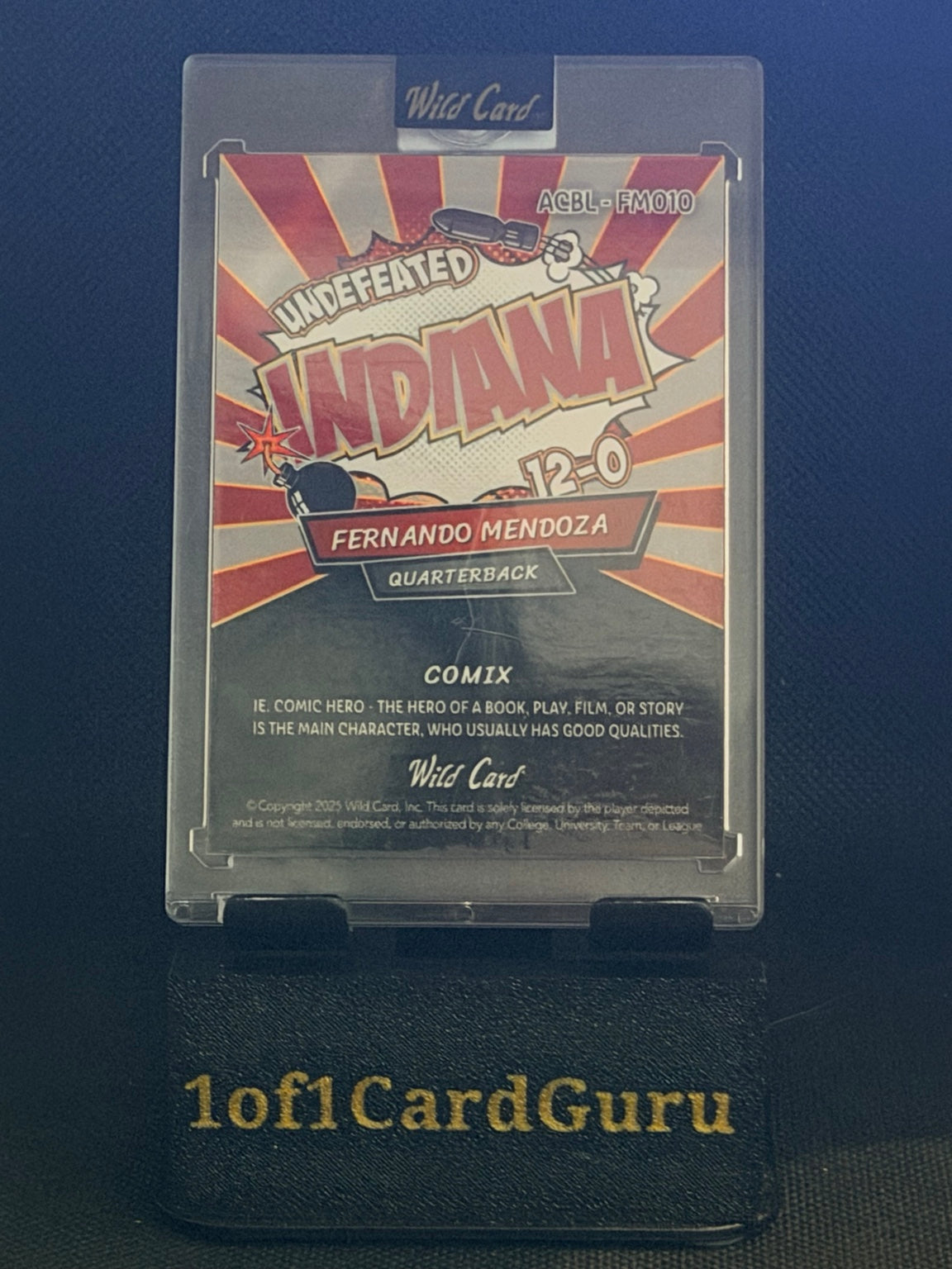 Back of Fernando Mendoza 2025 Wild Card Comix ACBL-FM010