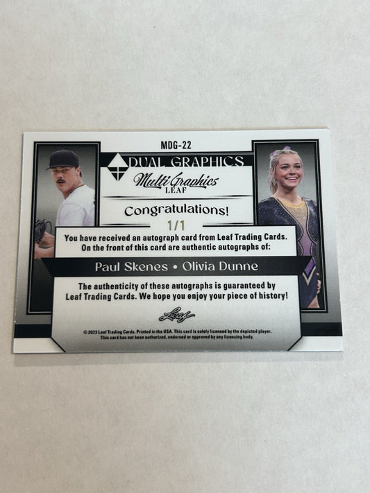 2023 Leaf Paul Skenes/Livvy Dunne Gold 1 of 1 Rookie Dual Autographs