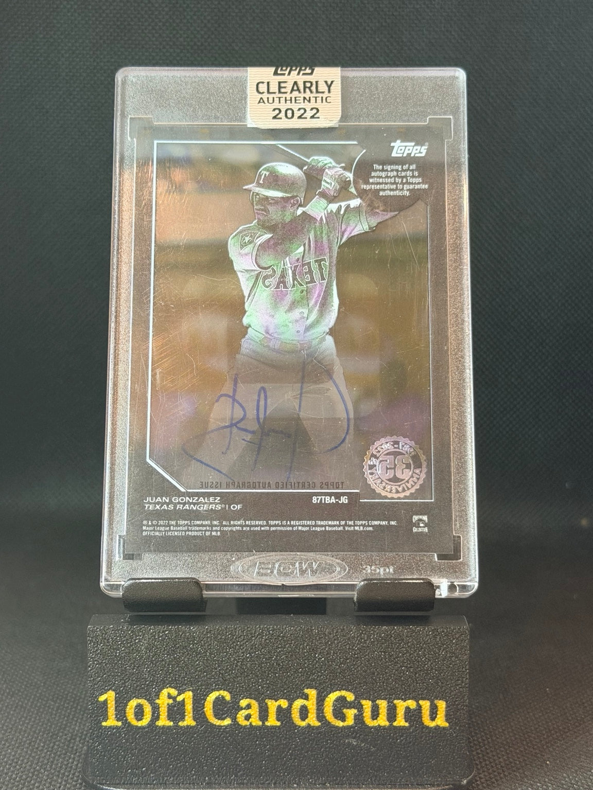 2022 Topps Clearly Authentic Juan Gonzalez 1987 Topps Auto #87TBA-JG back