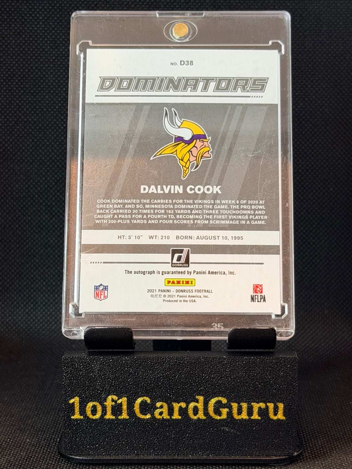 2021 Panini Donruss Dalvin Cook Dominators Autograph #D38 04/25 — back