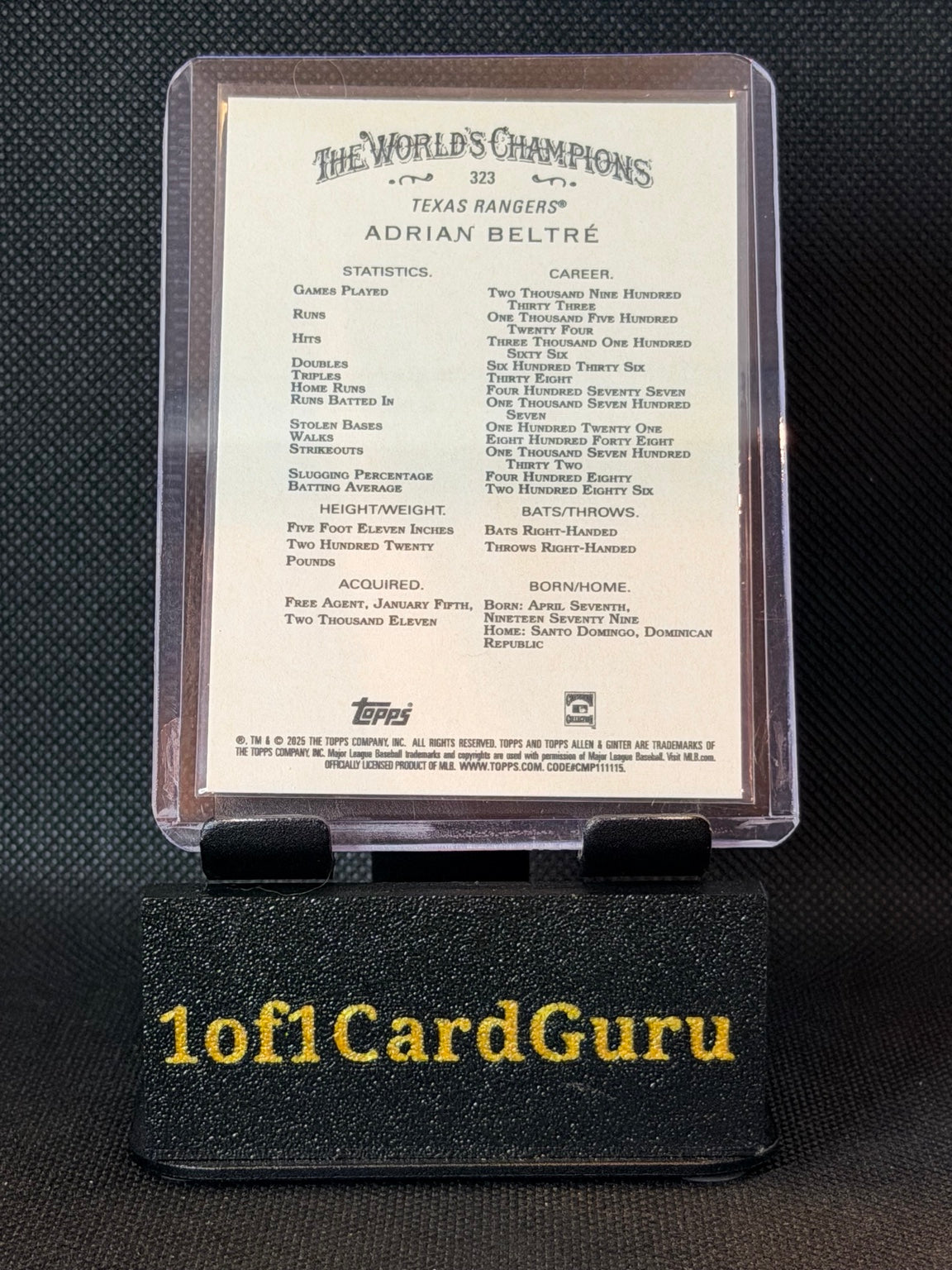 2025 Topps Allen & Ginter Adrian Beltré #323 Silver Foil Filigree SP — back