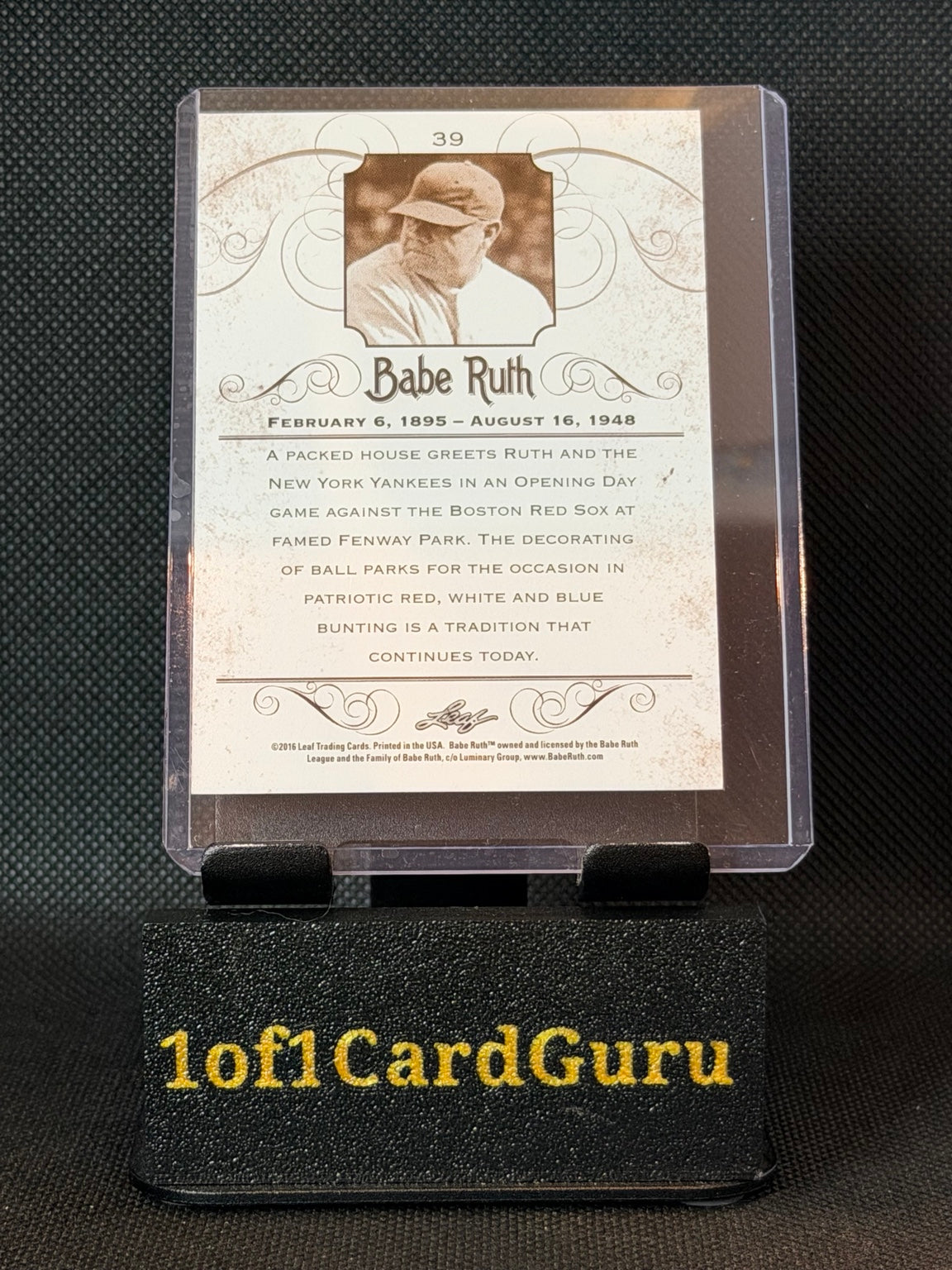 2016 Leaf Babe Ruth Collection #39 — Fenway Park — back