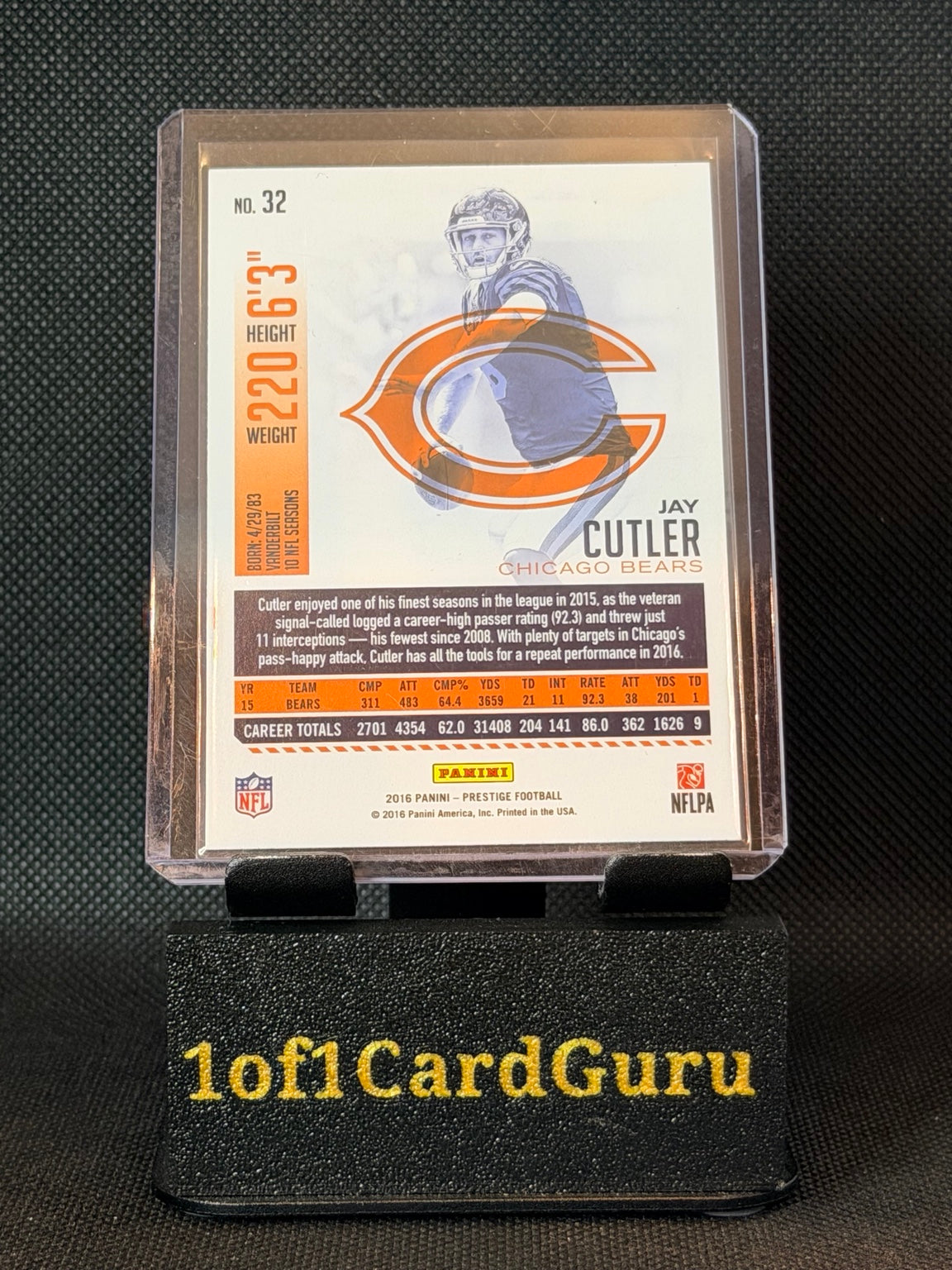 2016 Panini Prestige Jay Cutler #32 Xtra Points Green — back