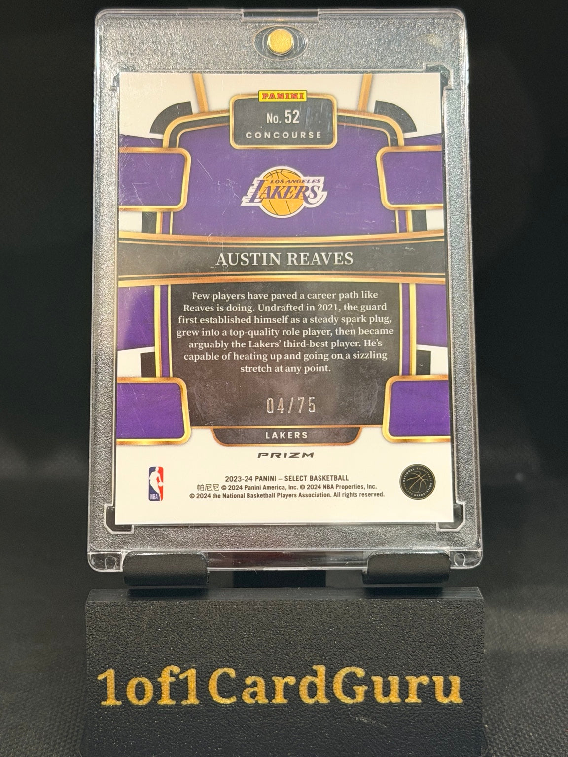 2023-24 Panini Select Austin Reaves Concourse Blue Wave Prizm #52 – 04/75 back