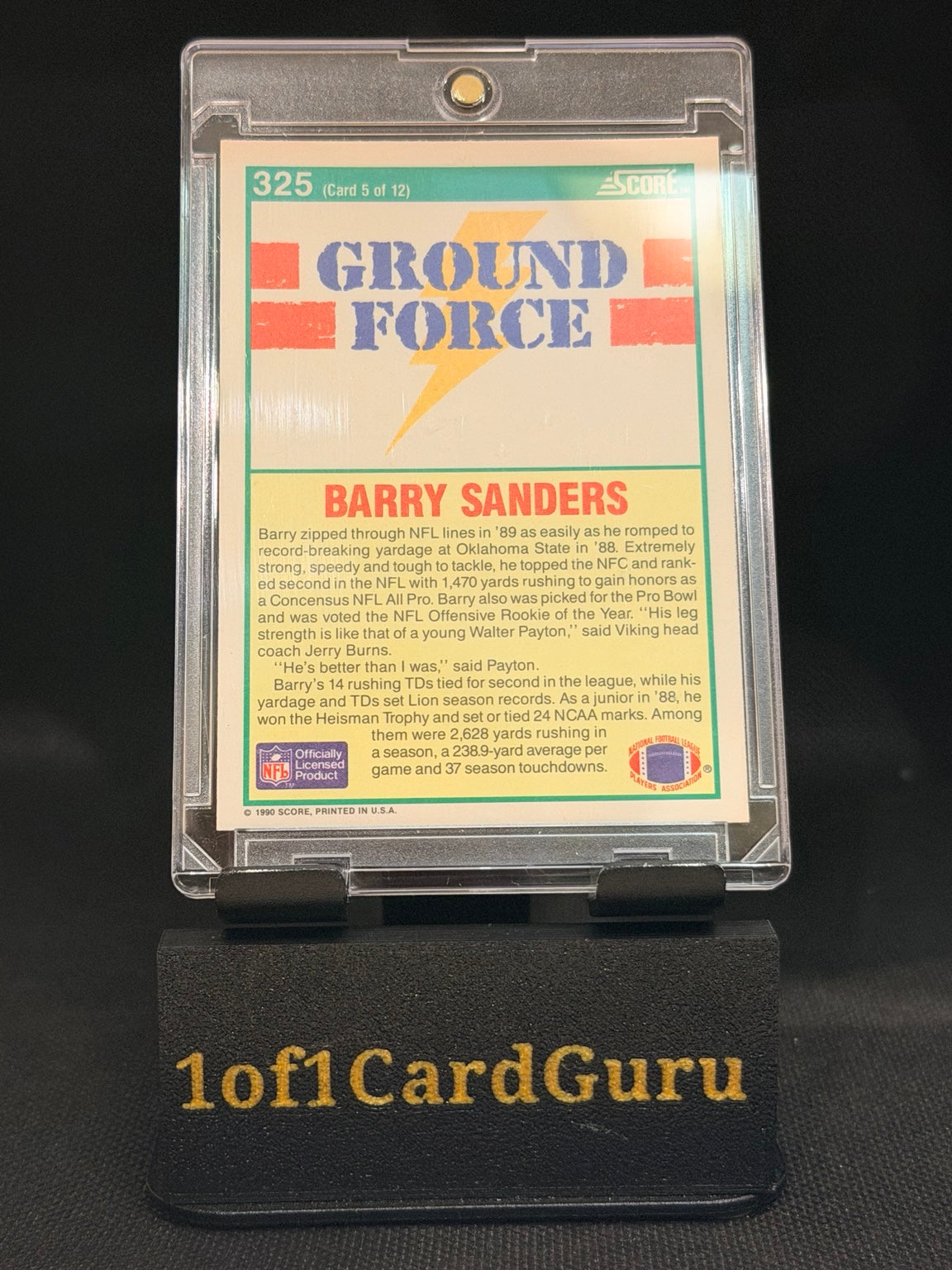 1990 Score Barry Sanders Ground Force #325 – back