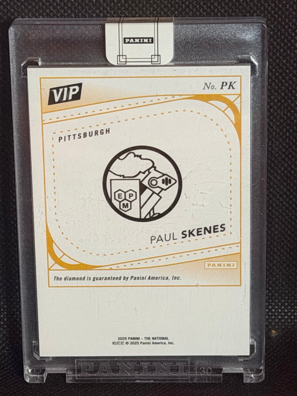 Paul Skenes card back with Panini diamond guarantee