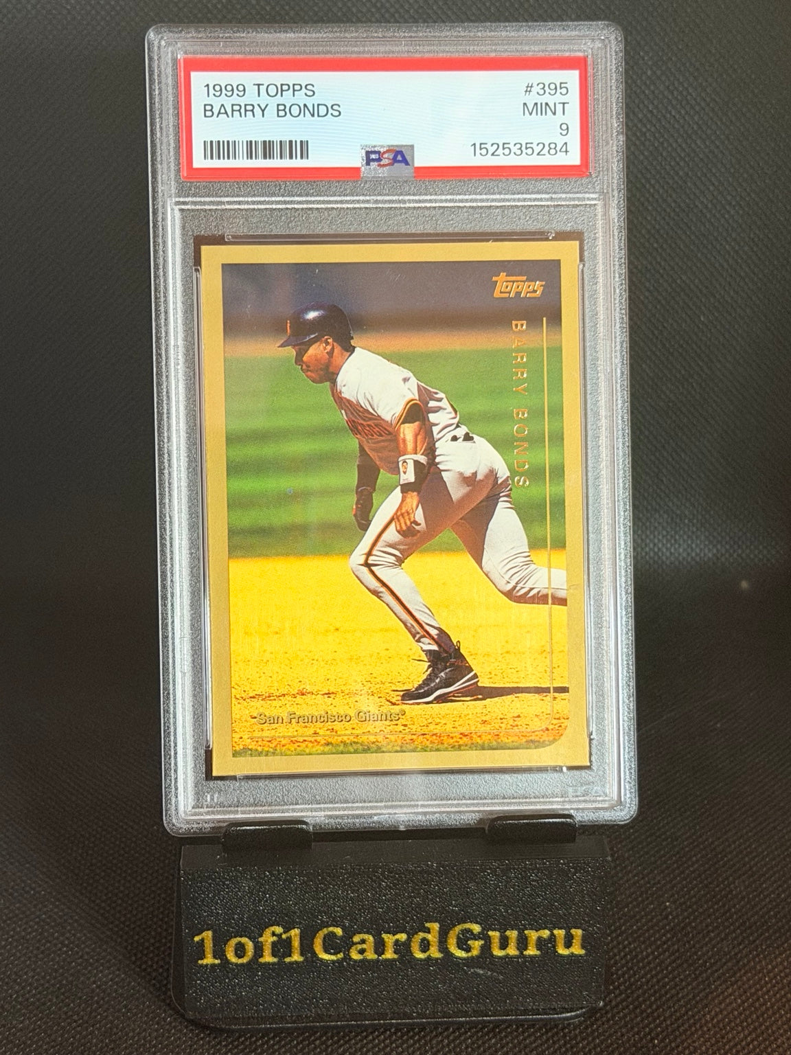 Front of 1999 Topps Barry Bonds #395 PSA 9 Mint