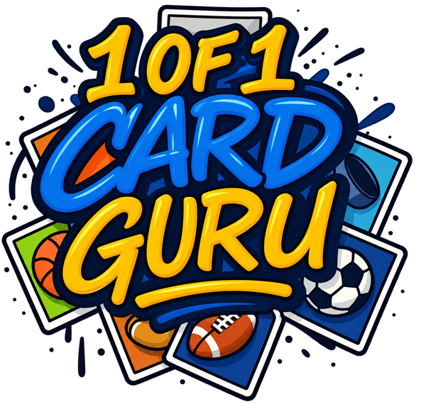 1 OF 1 CARD GURU official multicolor sports cards logo with transparent background