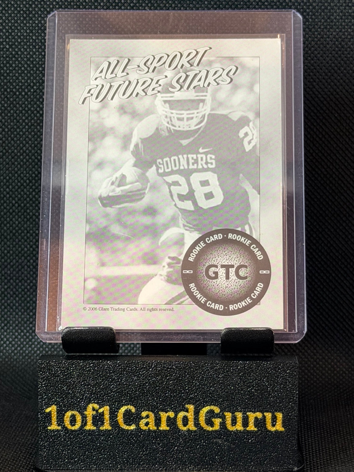 Back of 2006 GTC Future Star Adrian Peterson unlicensed Oklahoma Sooners card