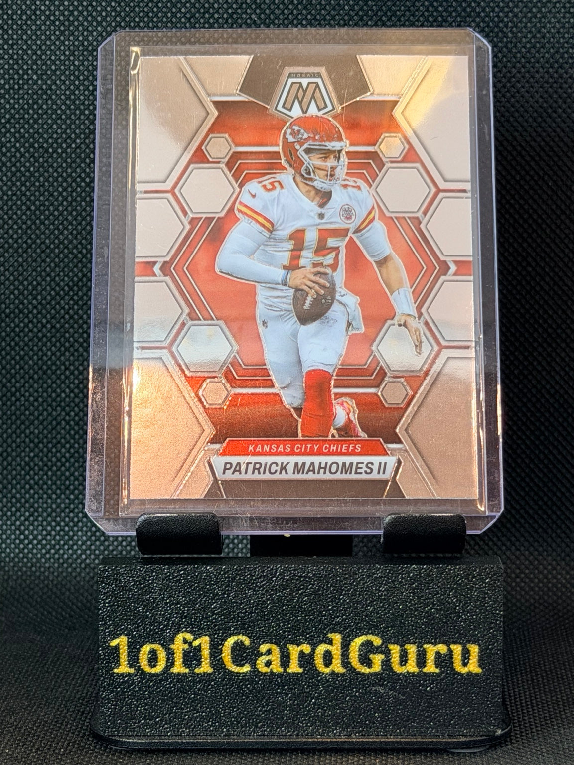Front of 2023 Panini Mosaic Patrick Mahomes II #109 base card Kansas City Chiefs