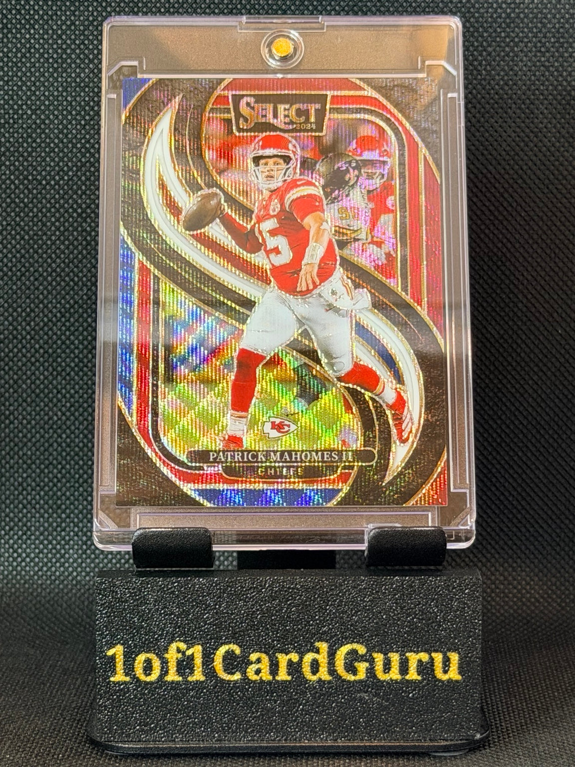 Front of 2024 Panini Select Patrick Mahomes II #120 Premier Level Tri-Color Prizm 125/249