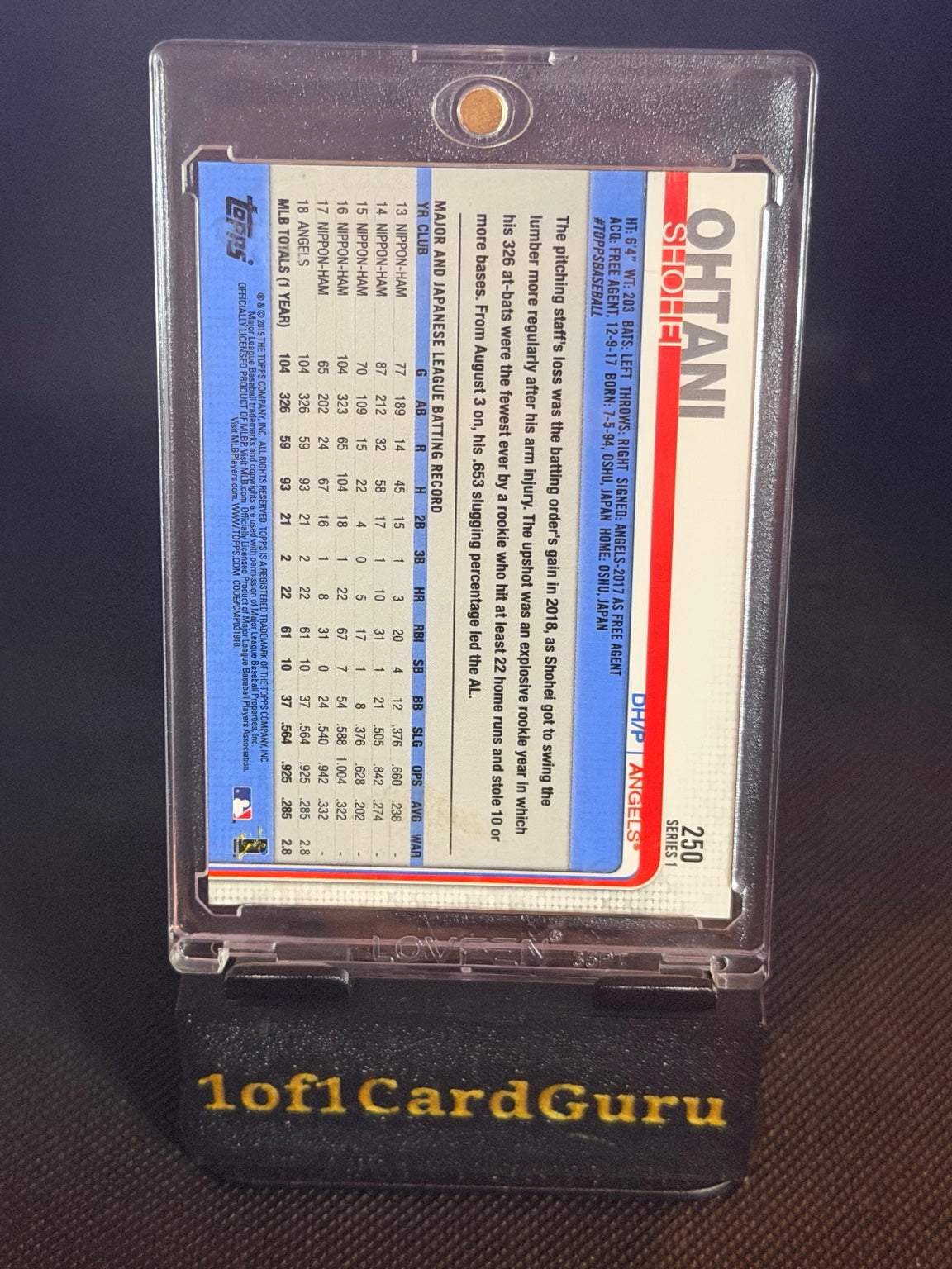 2019 Topps Shohei Ohtani Rookie Cup All-Star Game #250 back