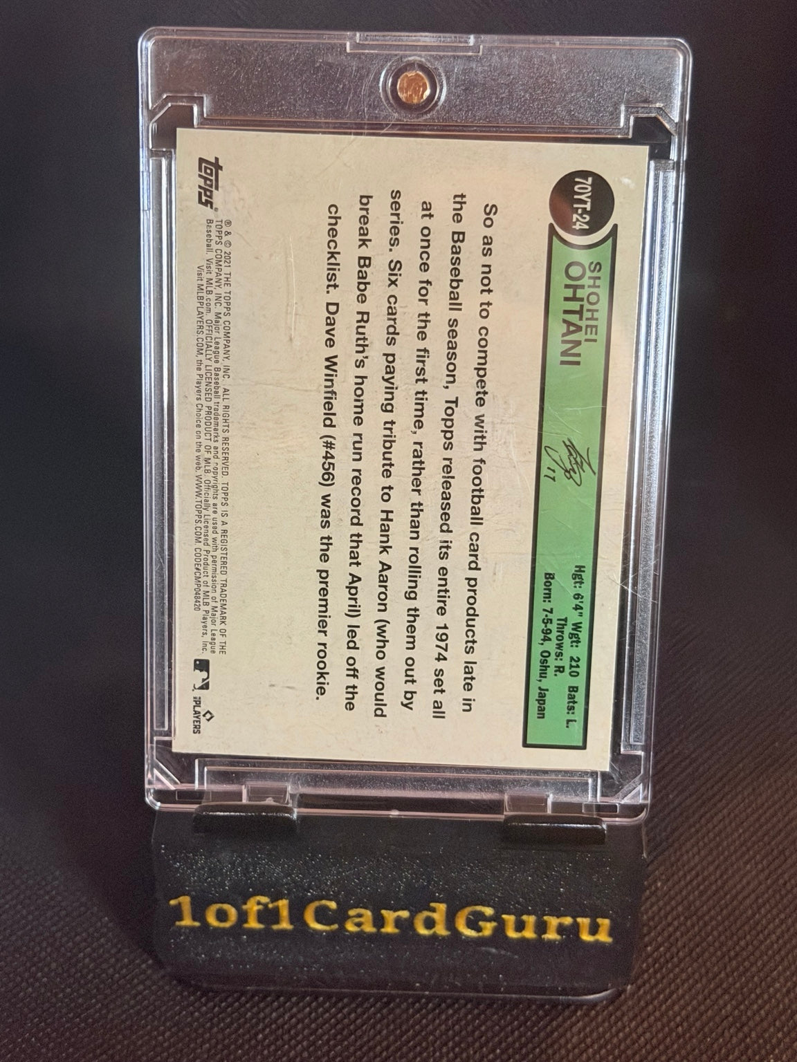 2021 Topps Update 70 Years of Topps Shohei Ohtani #70YT-24 back