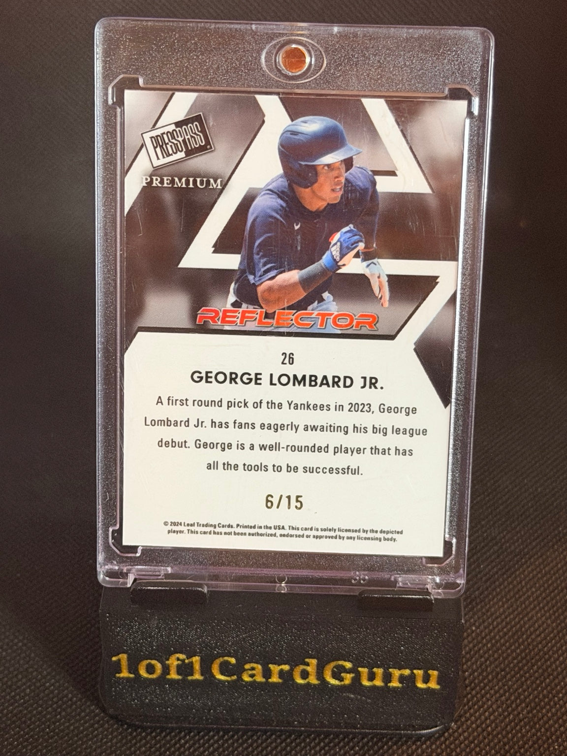 2024 Leaf Press Pass Premium George Lombard Jr. Red Reflector #26 6/15 back