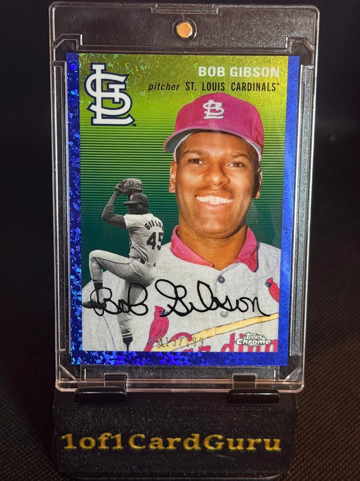 2022 Topps Chrome Platinum Anniversary Bob Gibson #268 Blue Mini Diamond /199 photo 1