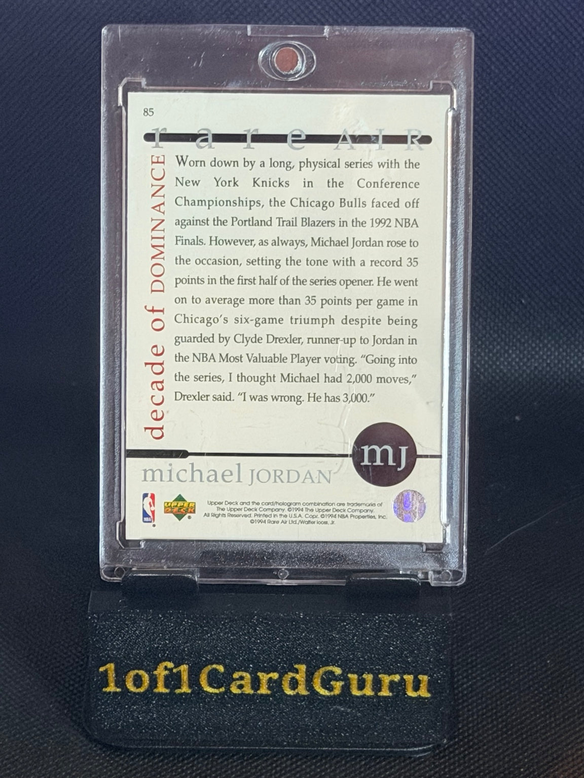 1994 Upper Deck Rare Air Michael Jordan #85 Decade of Dominance back