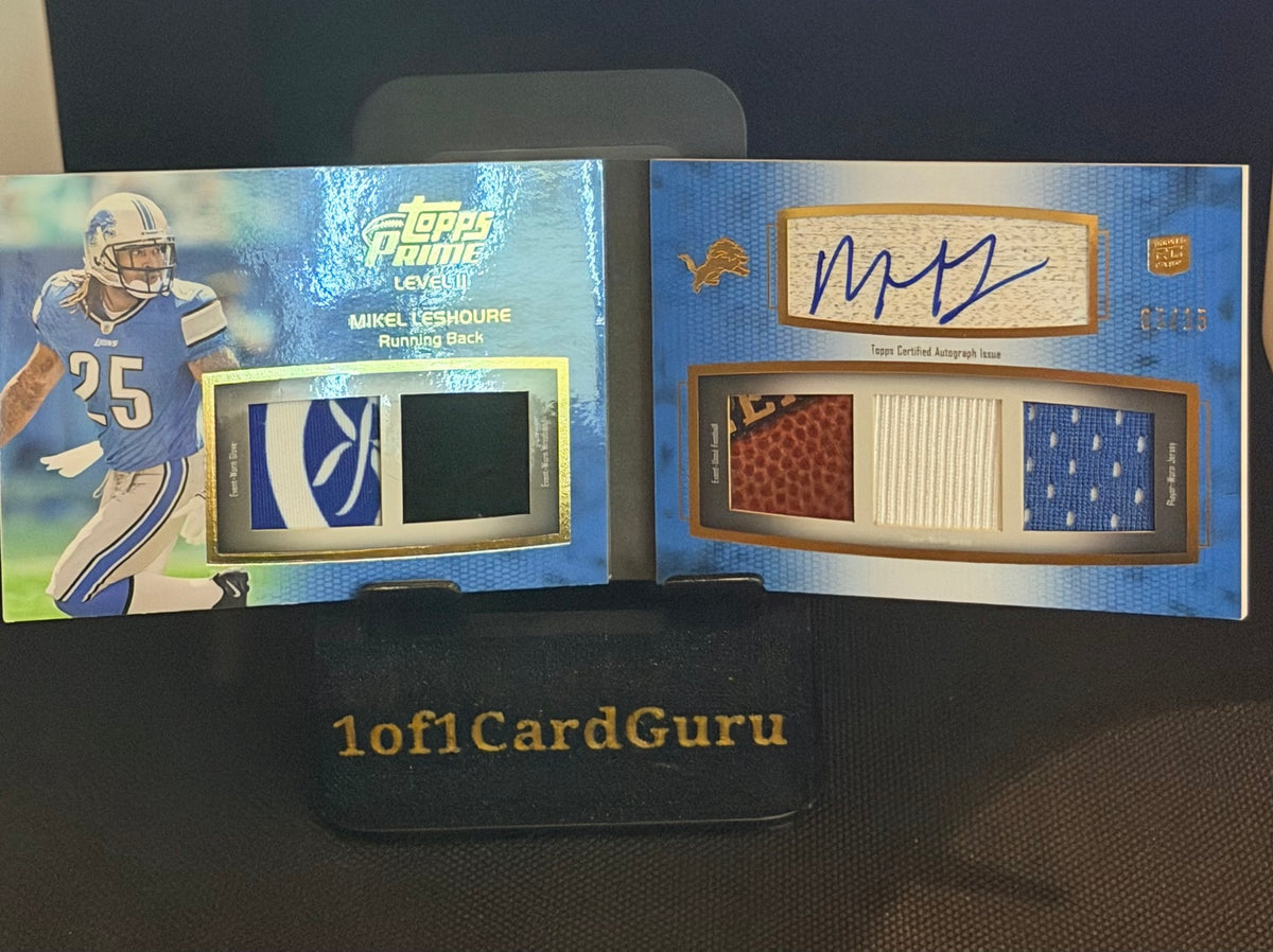 2011 Topps Prime Mikel Leshoure Level II Autographed Relic Booklet #PII-ML 03/15 front