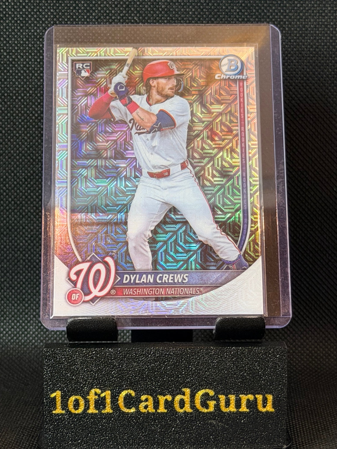 Front of 2025 Bowman Chrome Dylan Crews #42 Mojo Refractor Rookie