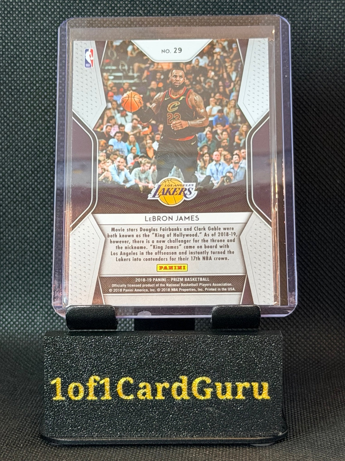 Back of 2018-19 Panini Prizm Dominance LeBron James #29