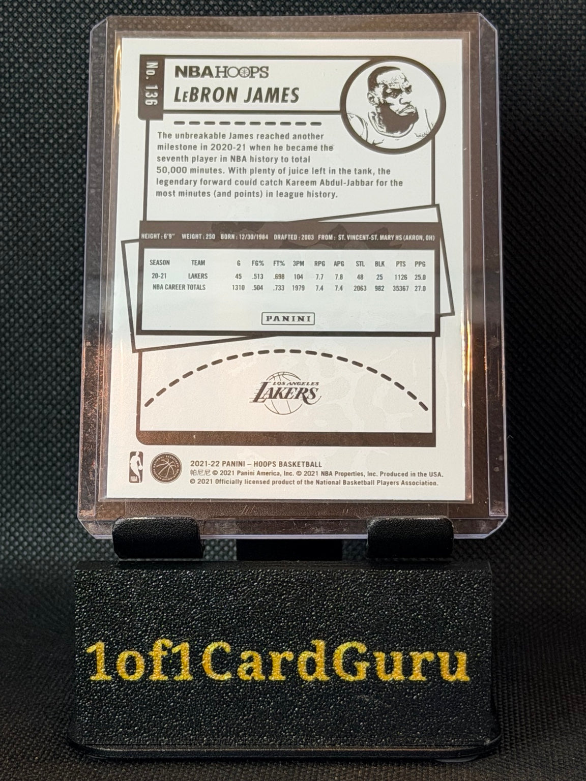 Back of 2021-22 Panini NBA Hoops LeBron James #136