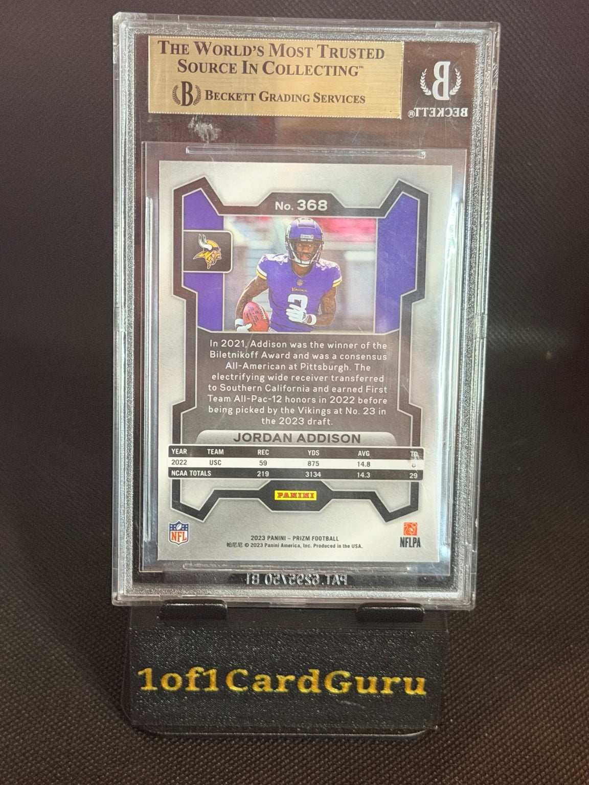 2023 Panini Prizm Jordan Addison #368 Rookie — BGS 9.5 back