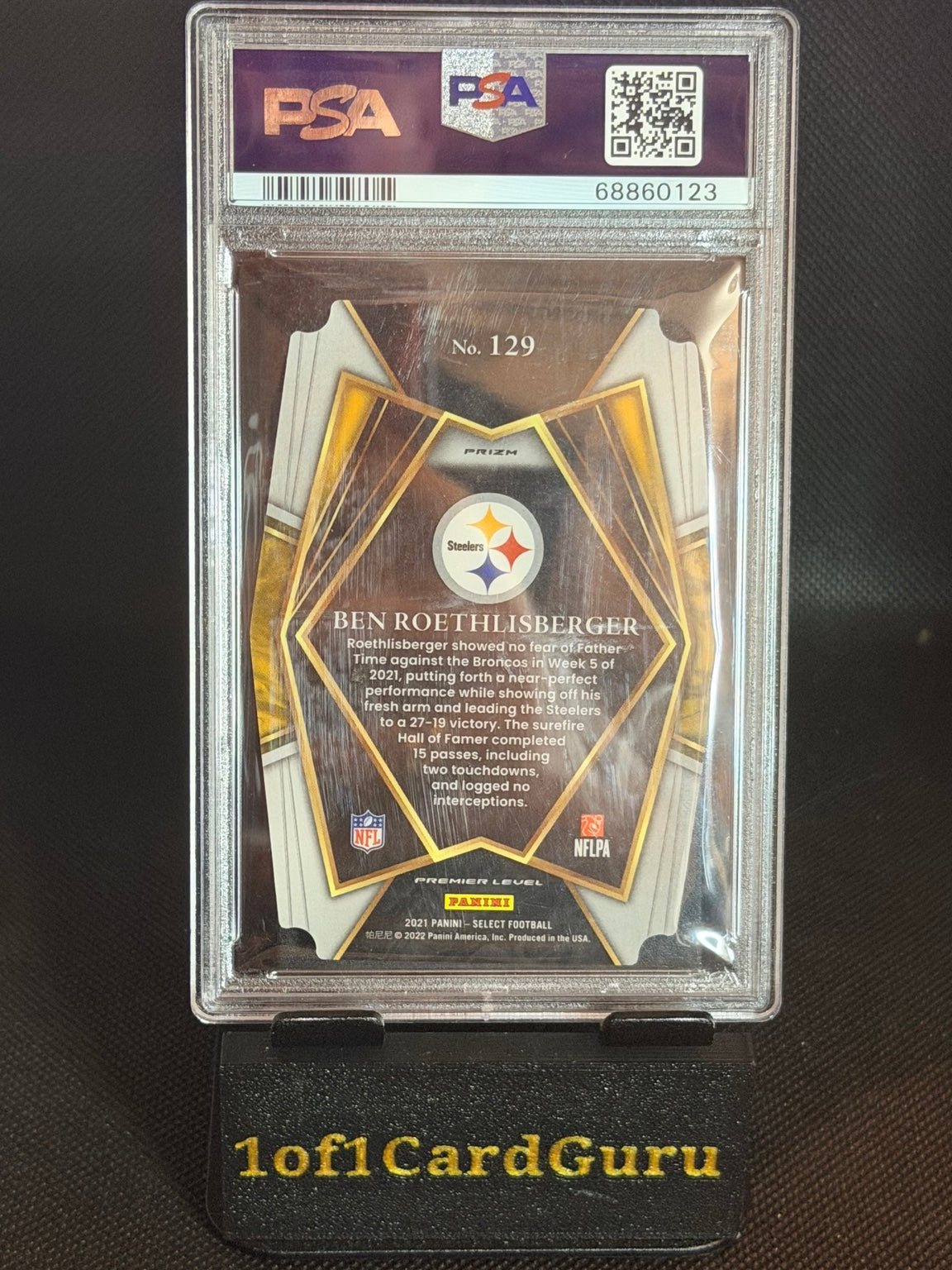 2021 Select Ben Roethlisberger #129 Die-Cut Zebra Prizm — PSA 9 back