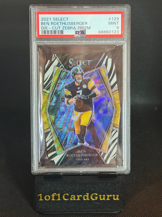 2021 Select Ben Roethlisberger #129 Die-Cut Zebra Prizm — PSA 9 front