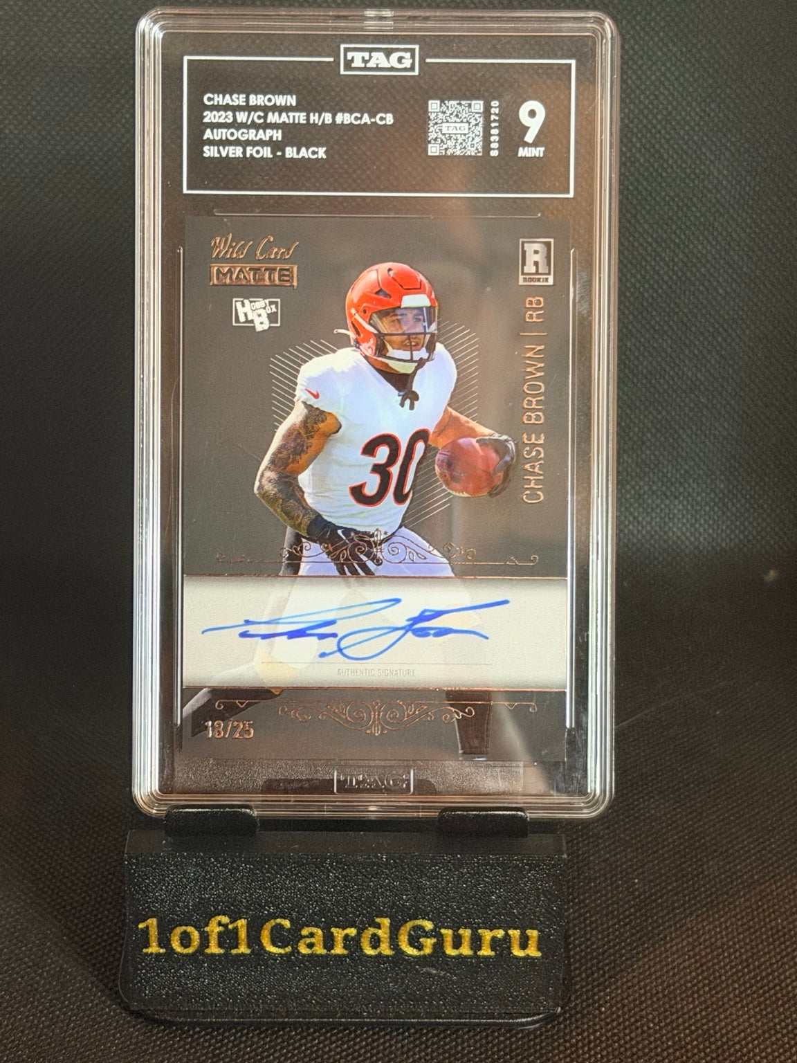 2023 Wild Card Matte Chase Brown Rookie Auto Silver Foil Black 18/25 TAG 9 front