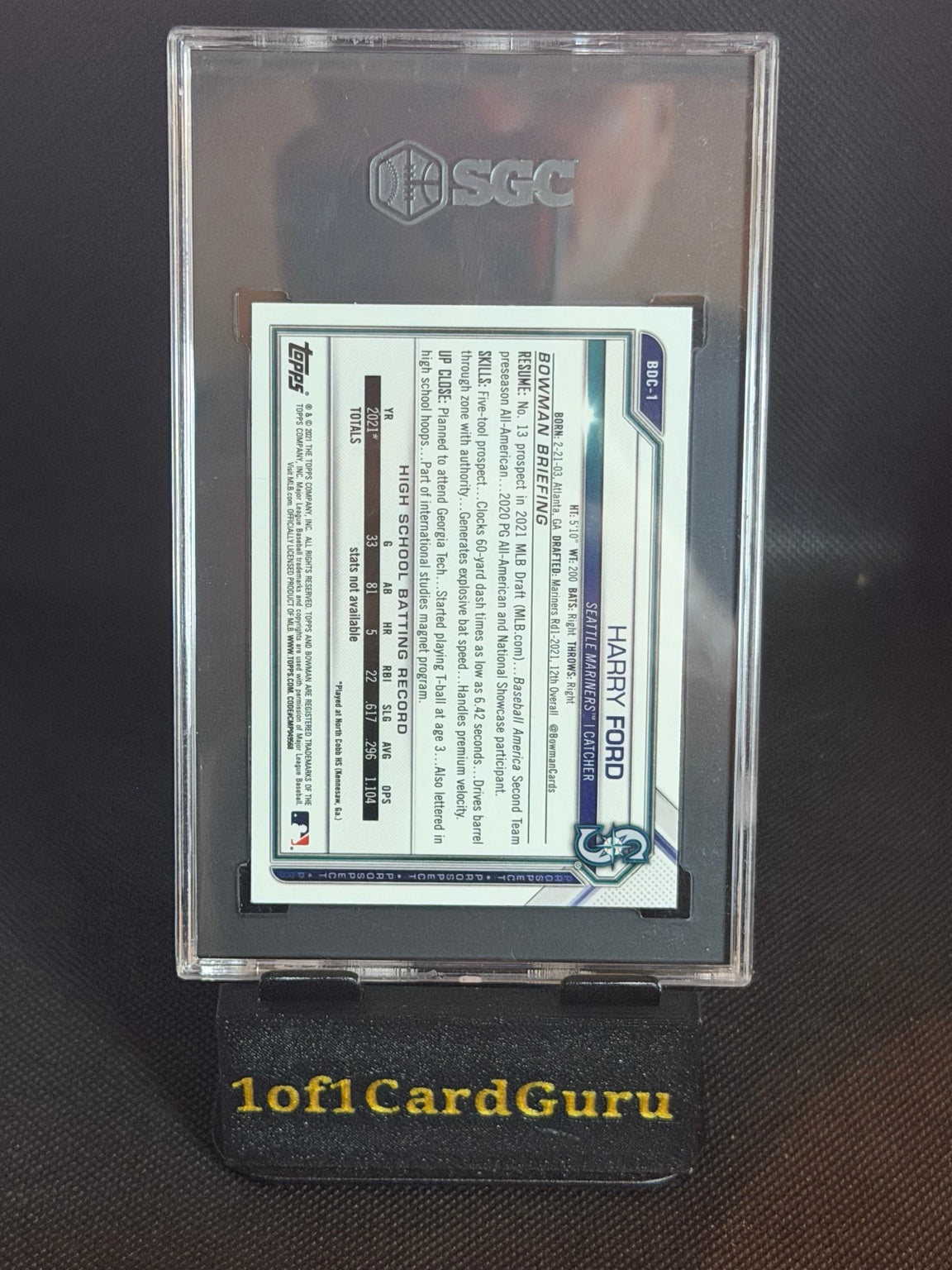 2021 Bowman Chrome Draft Harry Ford #BDC-1 1st Bowman — SGC 8.5 back