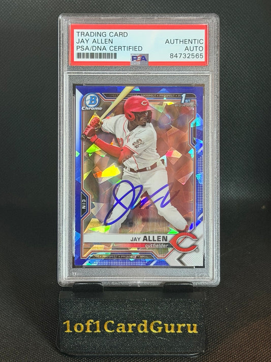 2021 Bowman Draft Chrome Jay Allen 1st BDC-11 Blue Refractor Signed PSA/DNA front