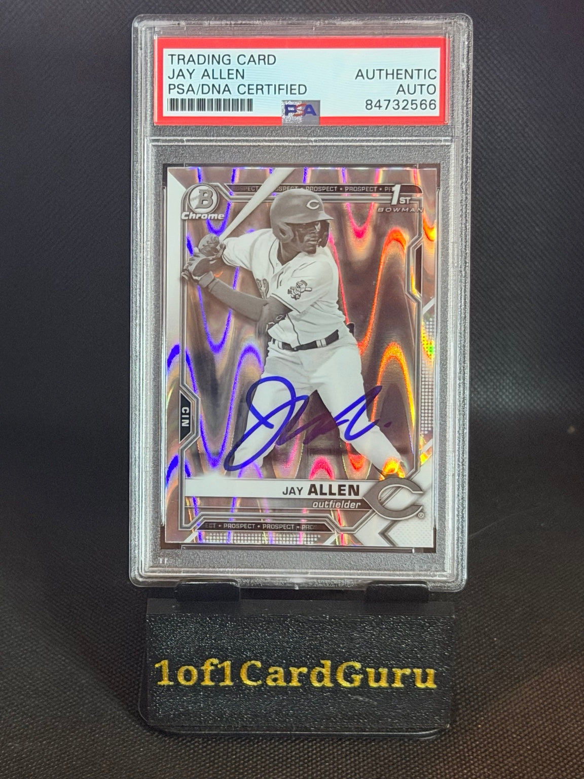 2021 Bowman Draft Chrome Jay Allen 1st BDC-11 Black & White RayWave Signed PSA/DNA front