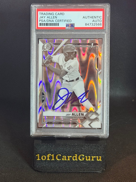 2021 Bowman Draft Chrome Jay Allen 1st BDC-11 Black & White RayWave Signed PSA/DNA front