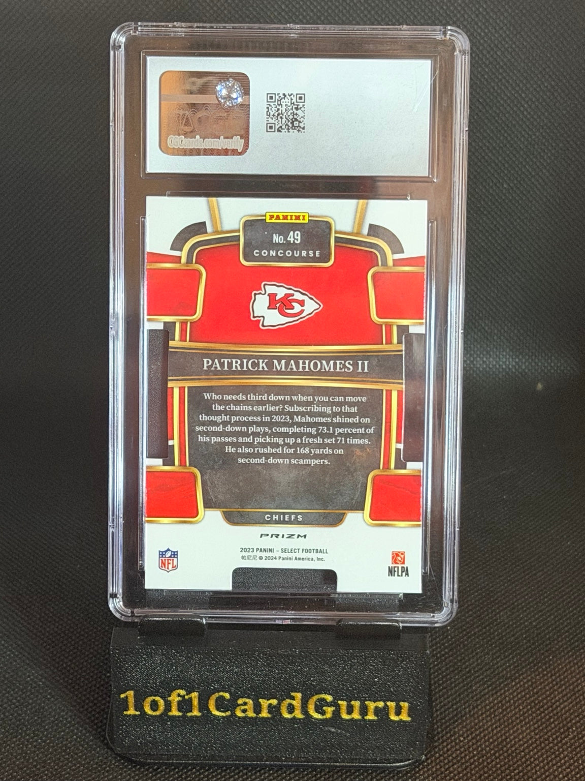 2023 Panini Select Patrick Mahomes II #49 Green & Yellow Die-Cut — CGC 10 back