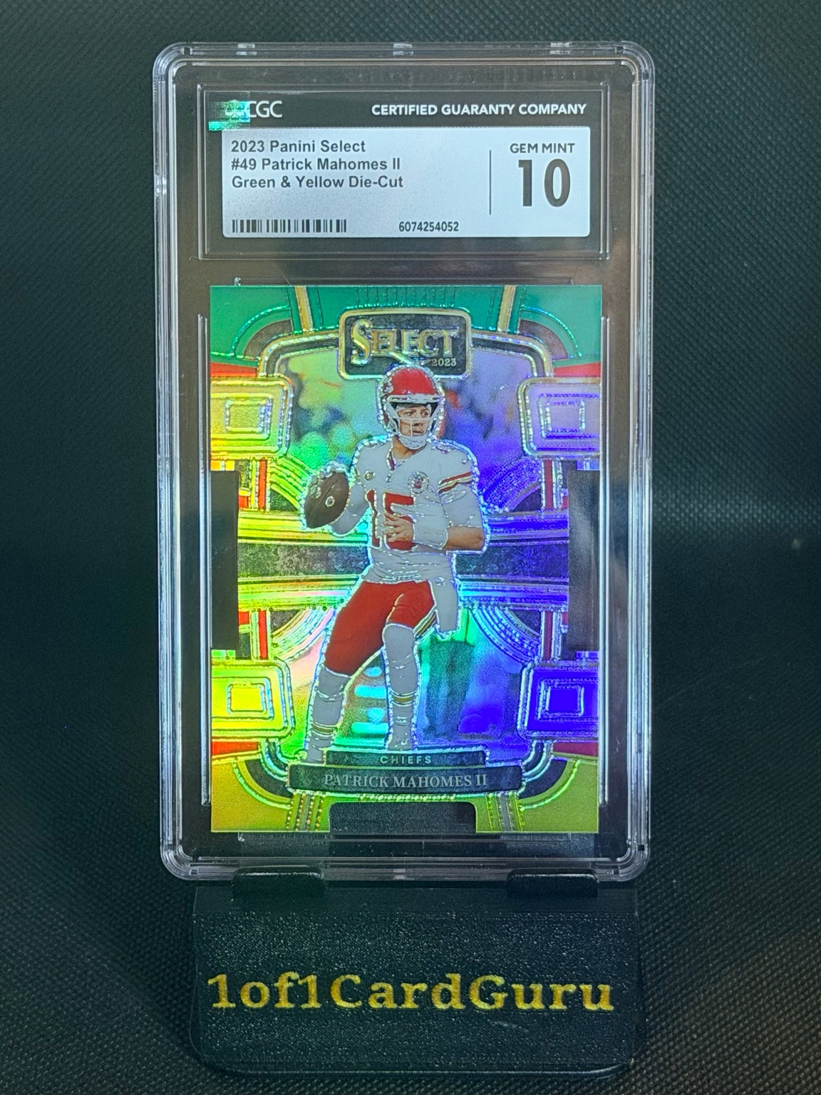2023 Panini Select Patrick Mahomes II #49 Green & Yellow Die-Cut — CGC 10 front