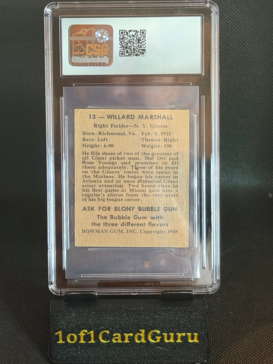 1948 Bowman Willard Marshall #13 Rookie CSG 4.5 New York Giants back