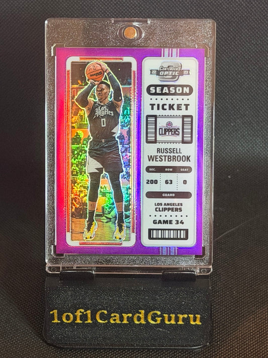 2022-23 Contenders Optic Russell Westbrook #92 Season Ticket Pink Clippers front