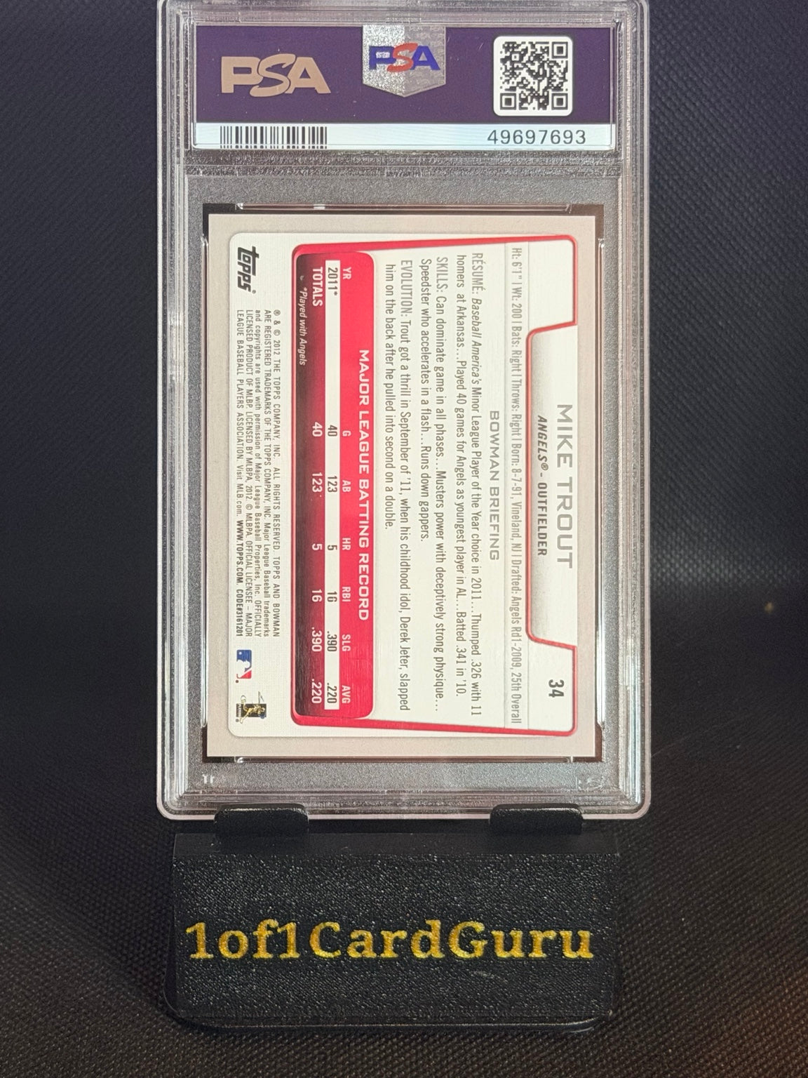 Back 2012 Bowman Mike Trout Gold #34 PSA 9 cert 49697693
