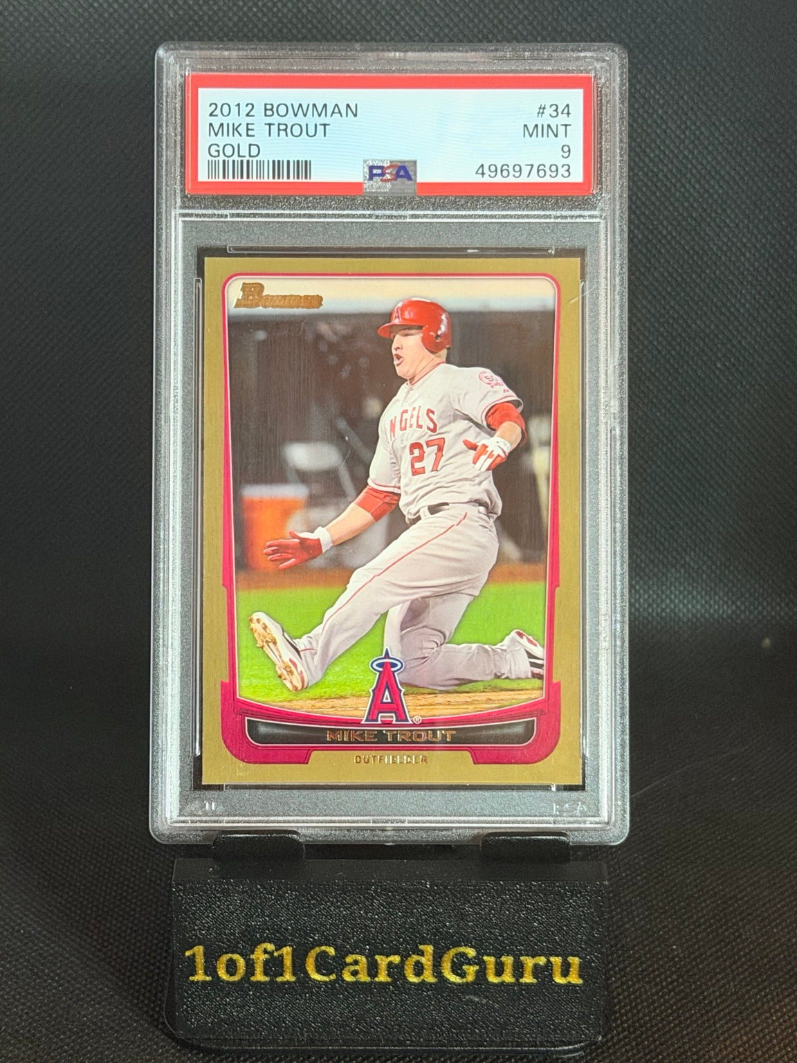 Front 2012 Bowman Mike Trout Gold #34 PSA 9 cert 49697693