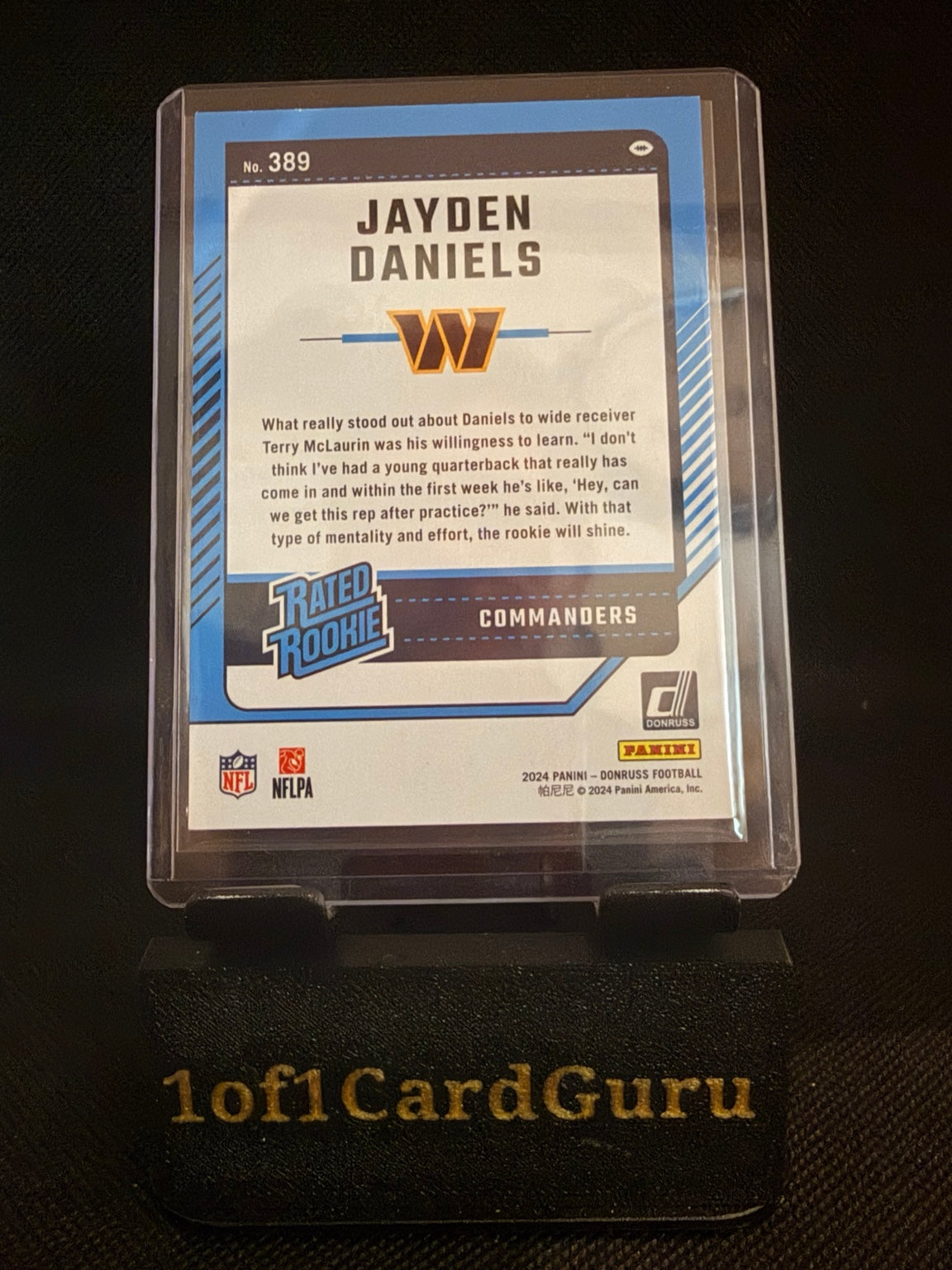 Back of 2024 Donruss Jayden Daniels Rated Rookie #389