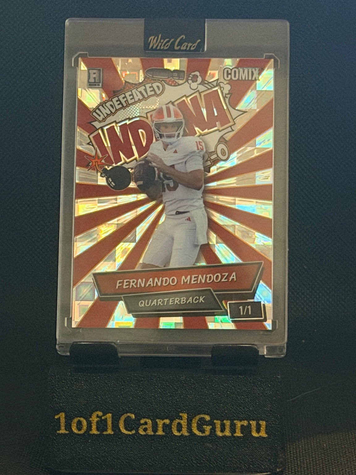 Front of Fernando Mendoza 2025 Wild Card Comix Undefeated Indiana 1/1 ACBL-FM010