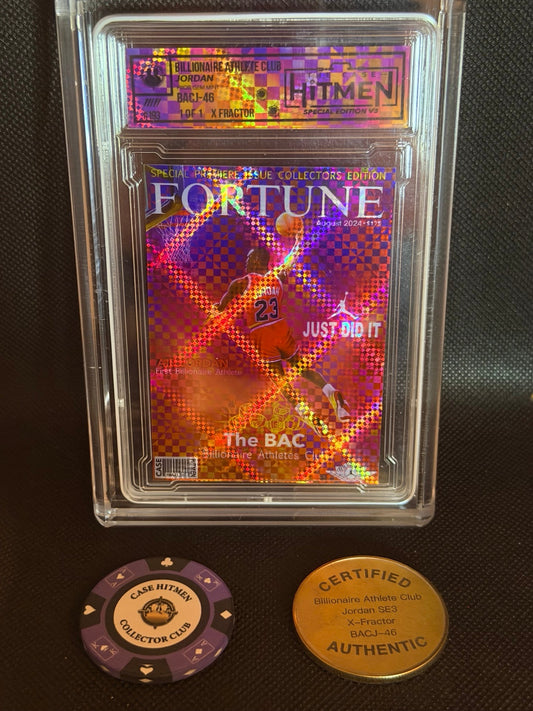 Michael Jordan BACJ-46 X-Fractor 1/1 front with poker chip and certification coin