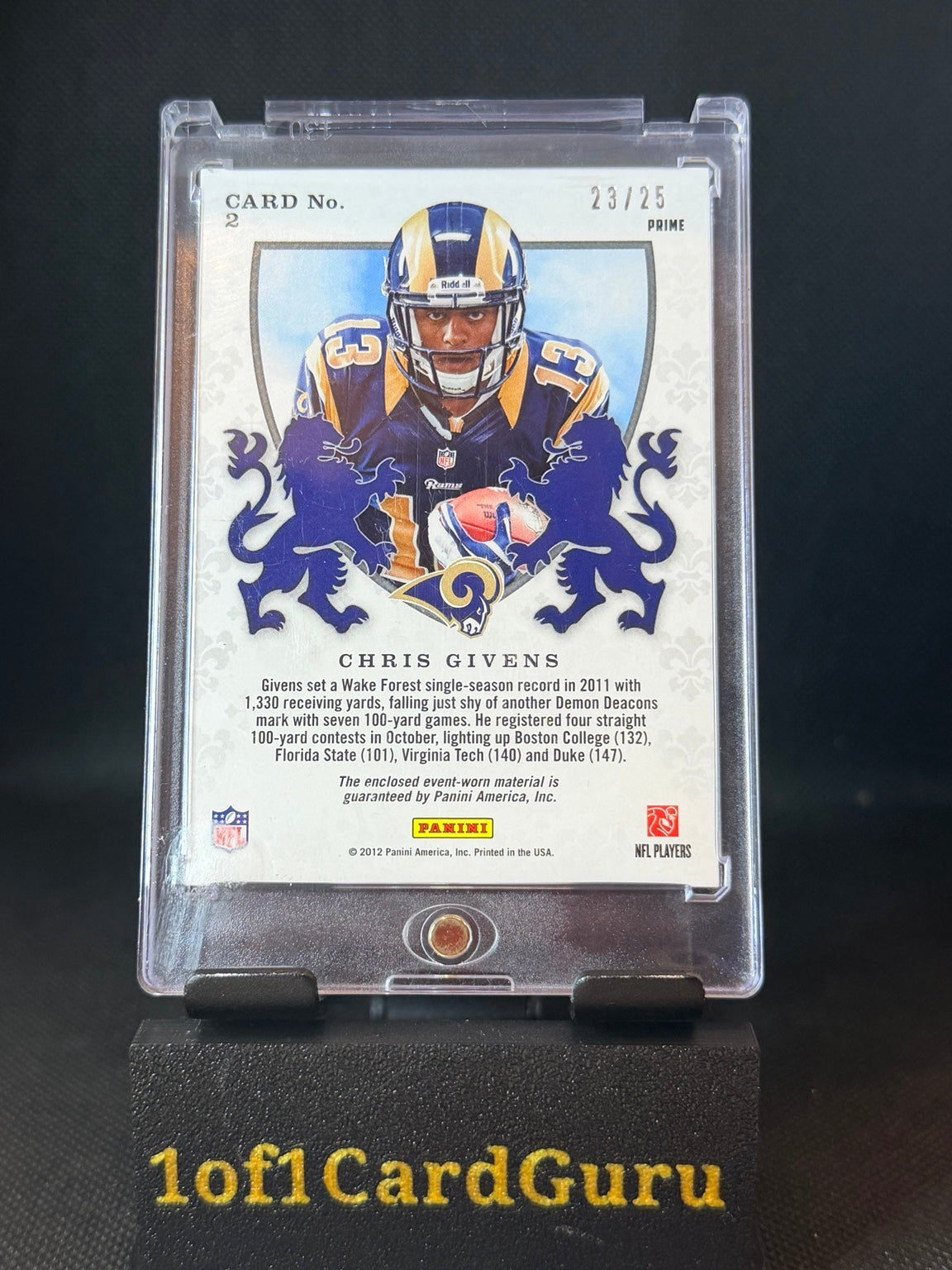 2012 Rookies & Stars Chris Givens Rookie Crusade Prime Patch #2 /25 back