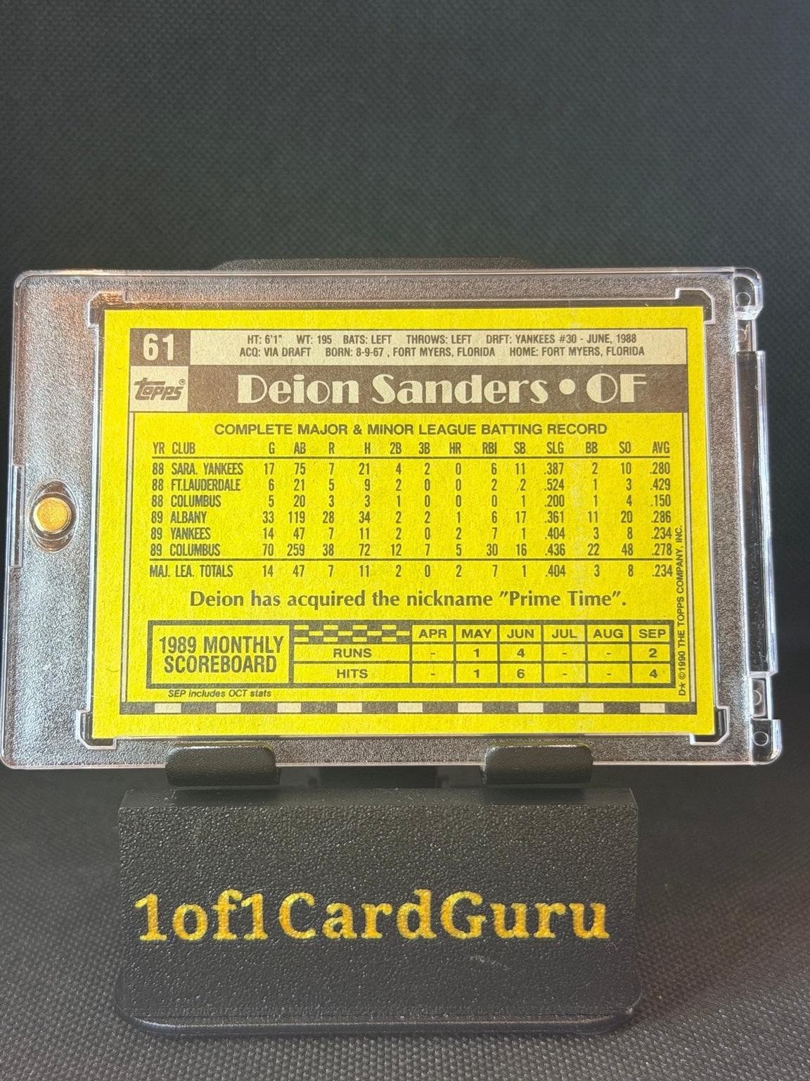 1990 Topps Deion Sanders Yankees #61 Baseball back