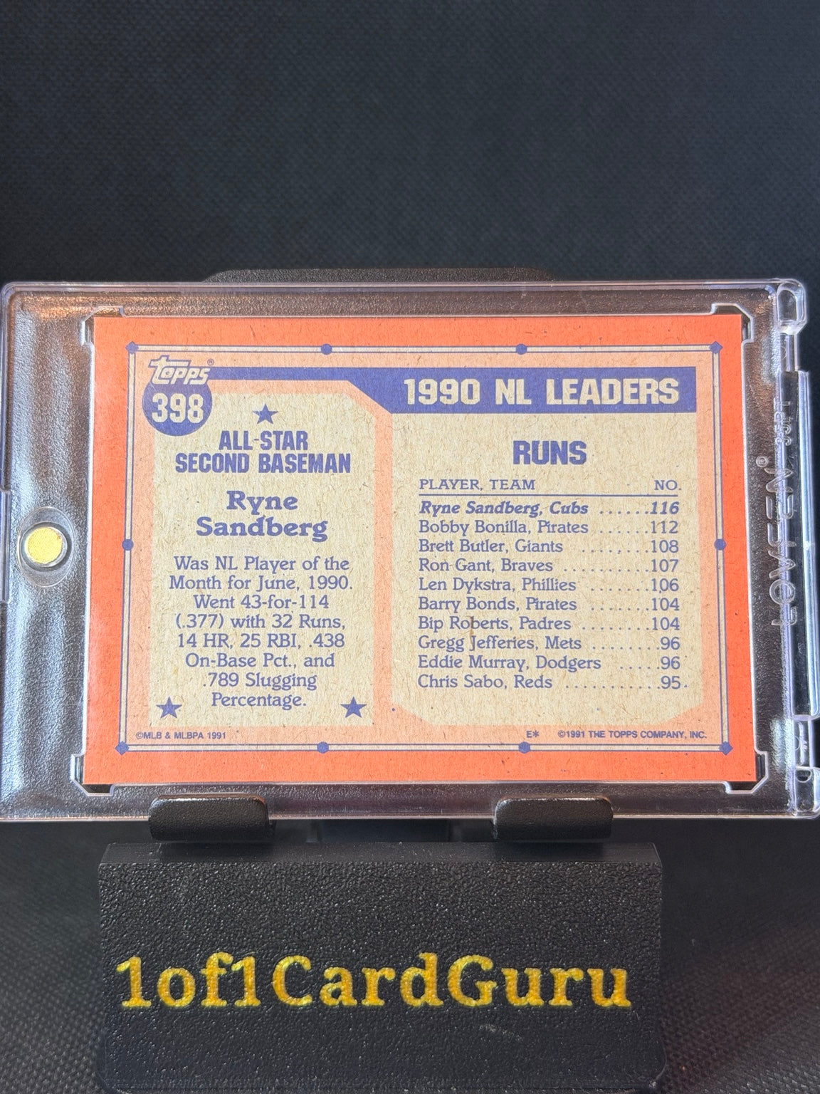 1991 Topps Ryne Sandberg All-Star #398 Cubs back