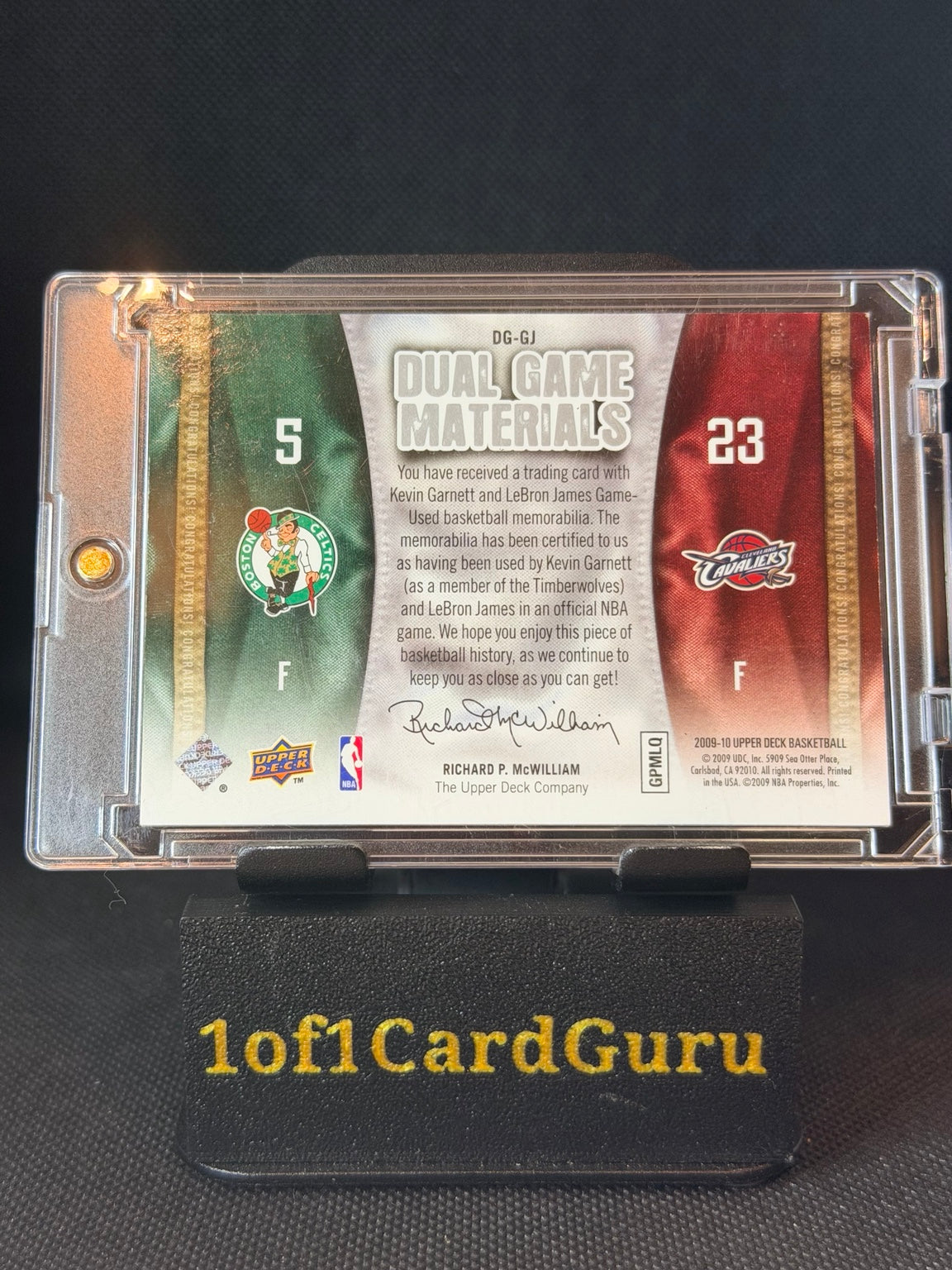 2009-10 Upper Deck Kevin Garnett LeBron James Dual Game Materials #DG-GJ back