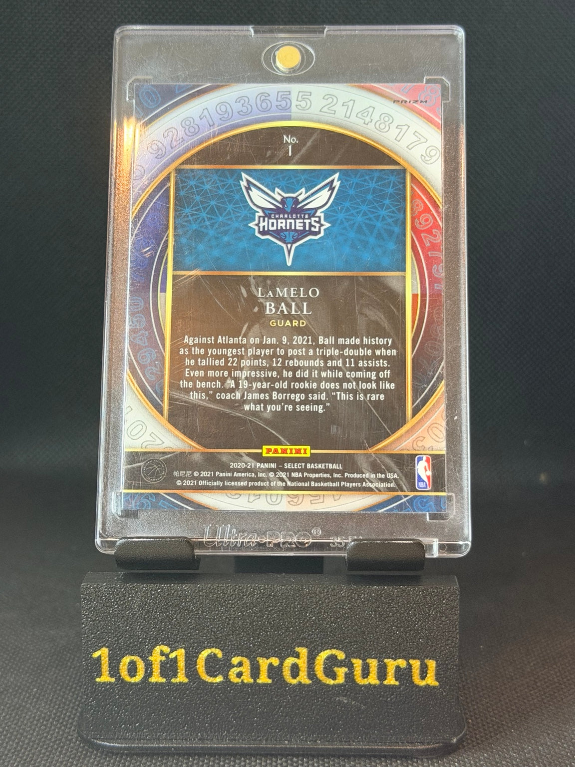 2020-21 Select LaMelo Ball Numbers Red Prizm Rookie #1 back